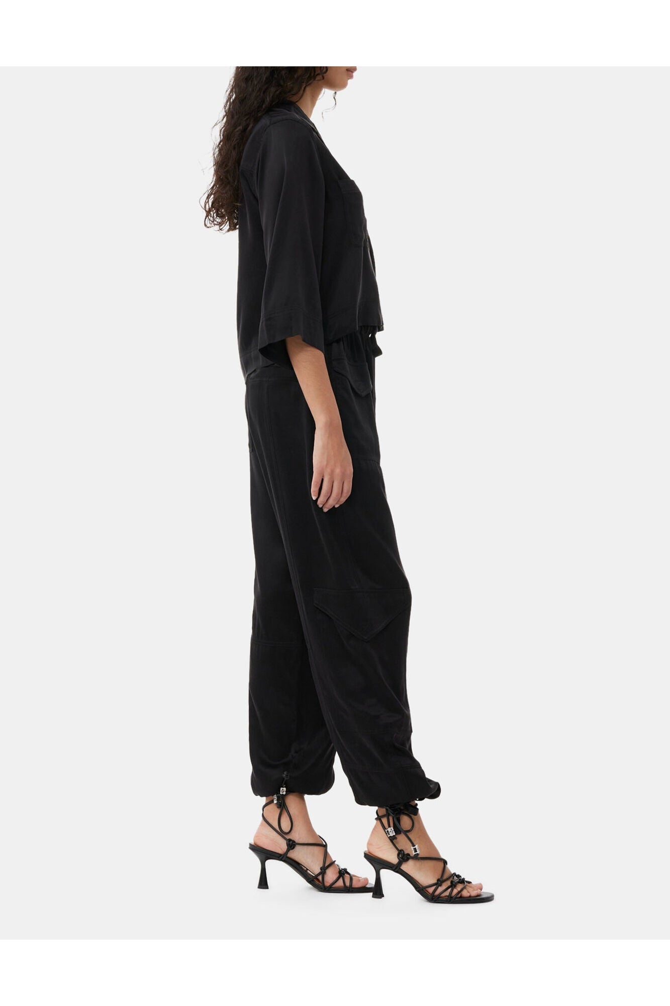 Washed Satin Crop Shirt | Black