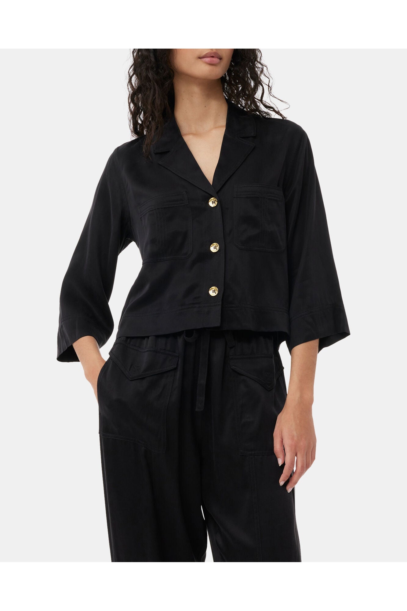 Washed Satin Crop Shirt | Black