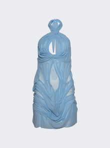 Women | Di Petsa | Wetlook Halterneck Crystal Mini Dress | Light Blue
