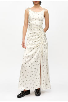 White Satin Gathered Dress | Egret