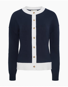 Women | Cotton Fitted Cardigan | Noir Navy x White