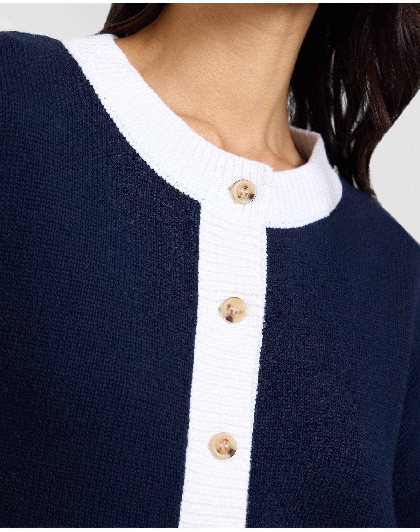 Women | Cotton Fitted Cardigan | Noir Navy x White