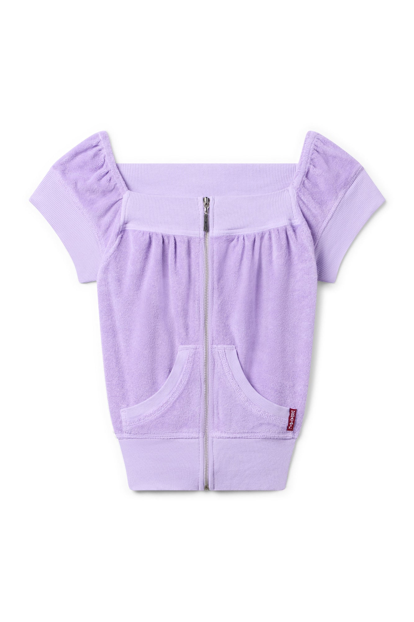 Women | Vintage Terry Off Shoulder Boho Zip Top | Lilac