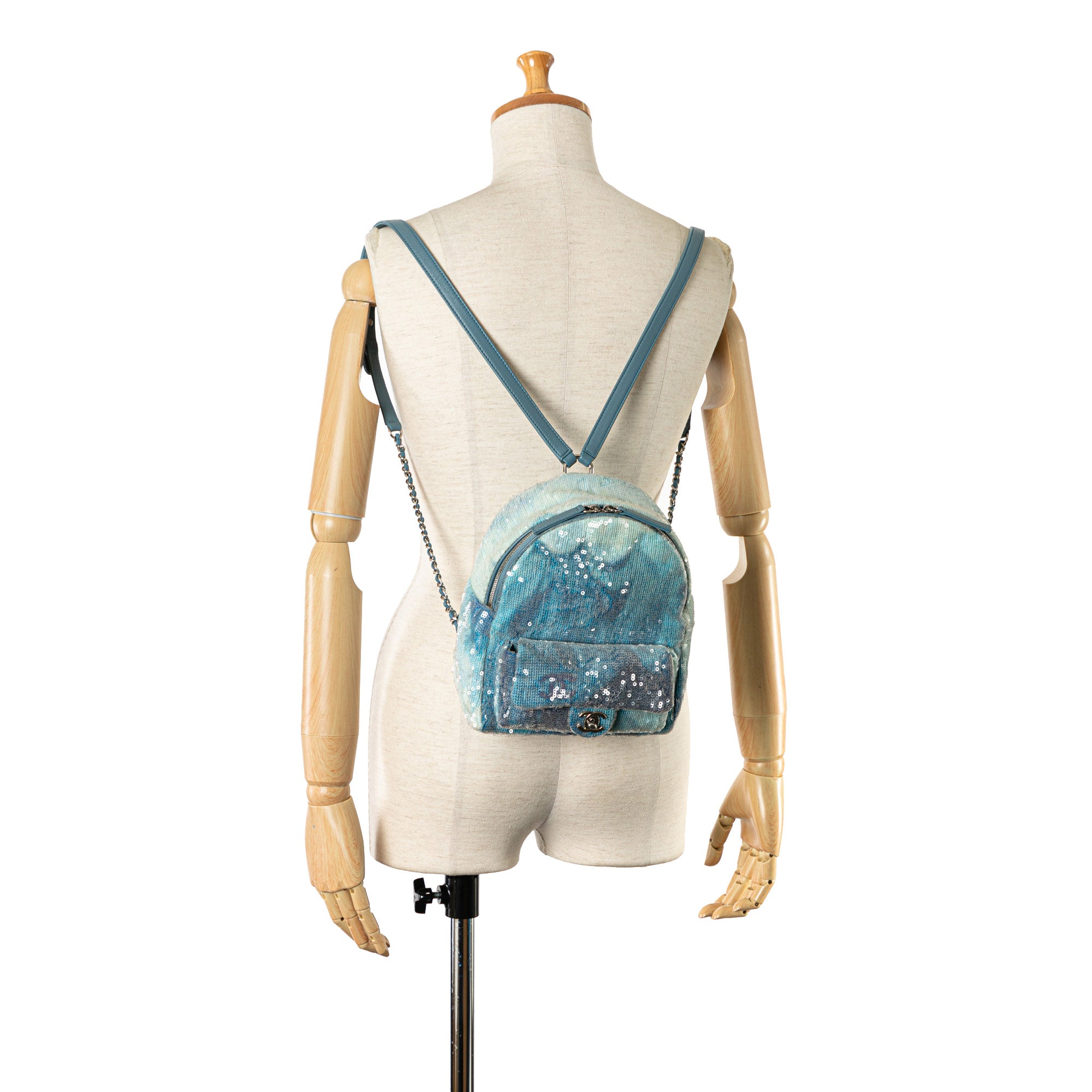 Chanel | Pre-Owned Mini Sequins and Lambskin Waterfall Backpack - I | Blue/Light Blue