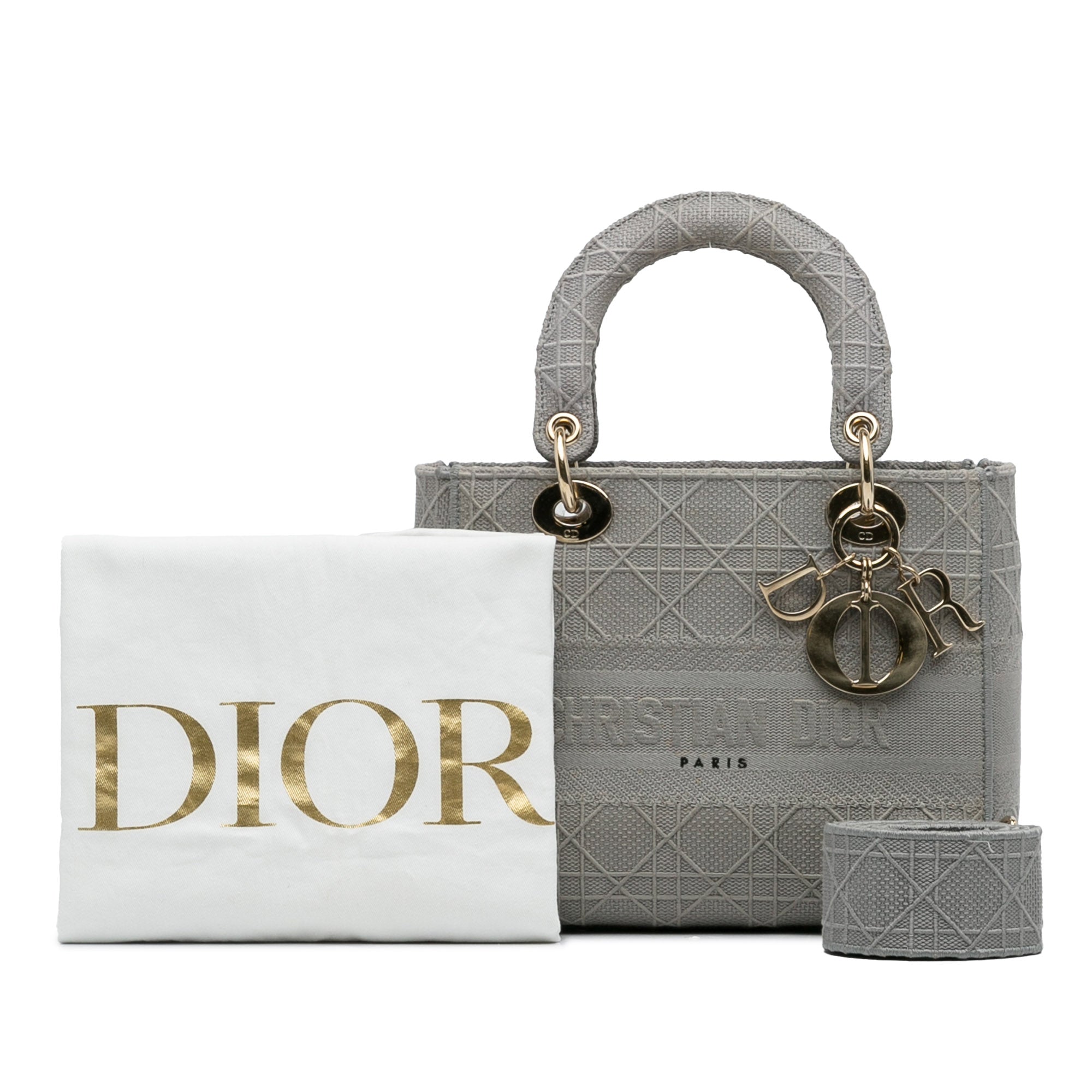 Dior | Pre-Owned Medium Canvas Cannage Lady D Lite - II | Gray/Light Gray