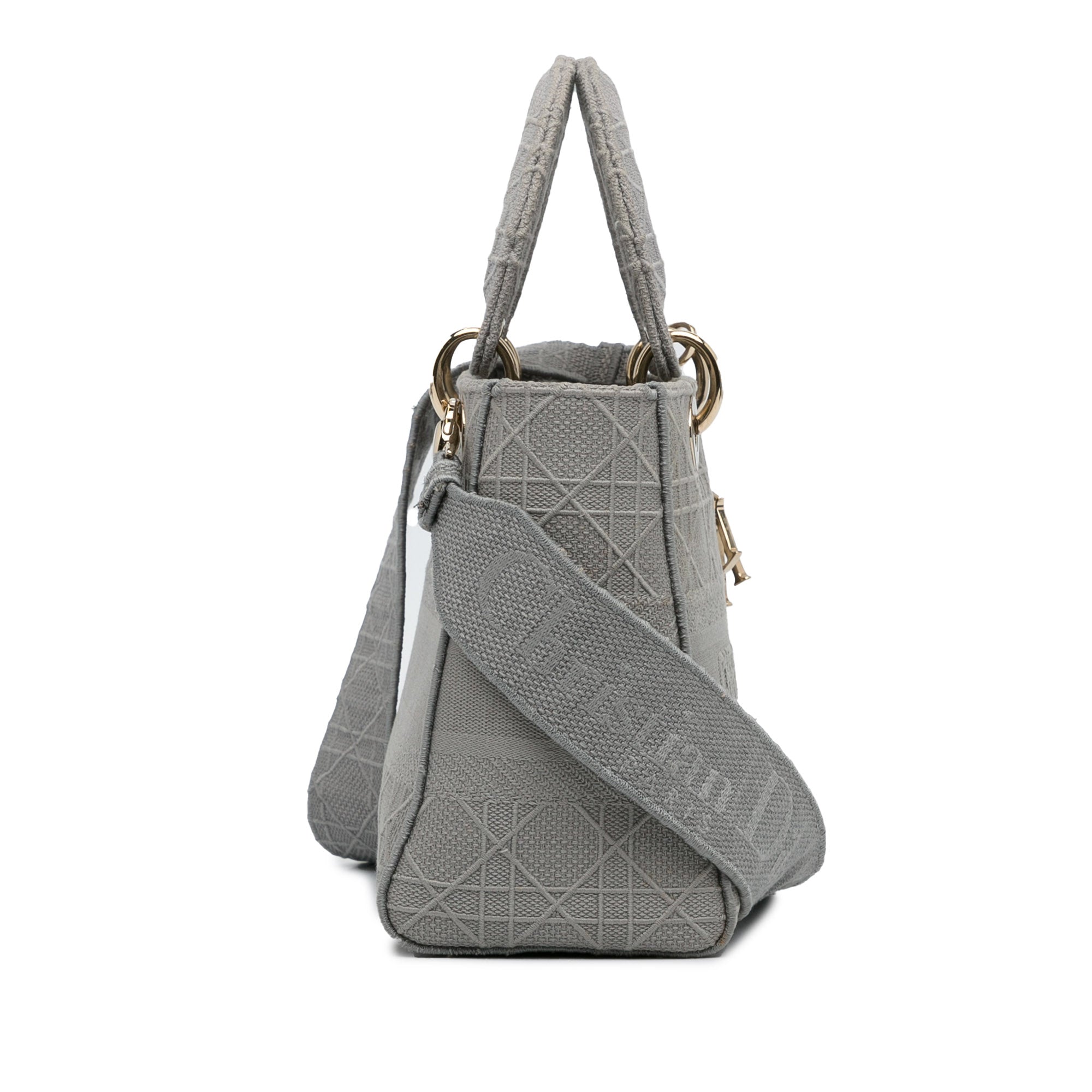 Dior | Pre-Owned Medium Canvas Cannage Lady D Lite - II | Gray/Light Gray