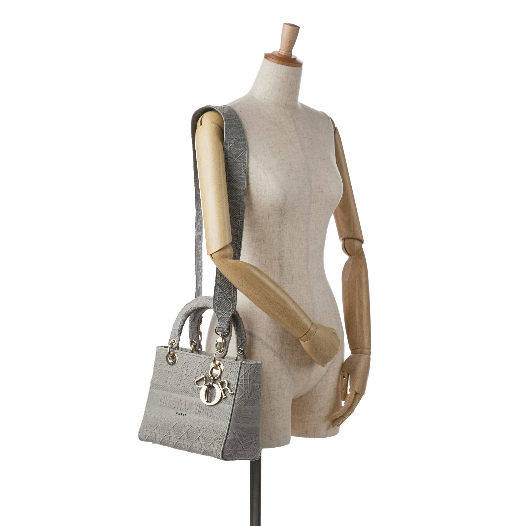 Dior | Pre-Owned Medium Canvas Cannage Lady D Lite - II | Gray/Light Gray