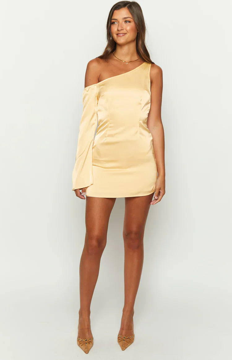 Singer Satin One Shoulder Mini Dress | Yellow