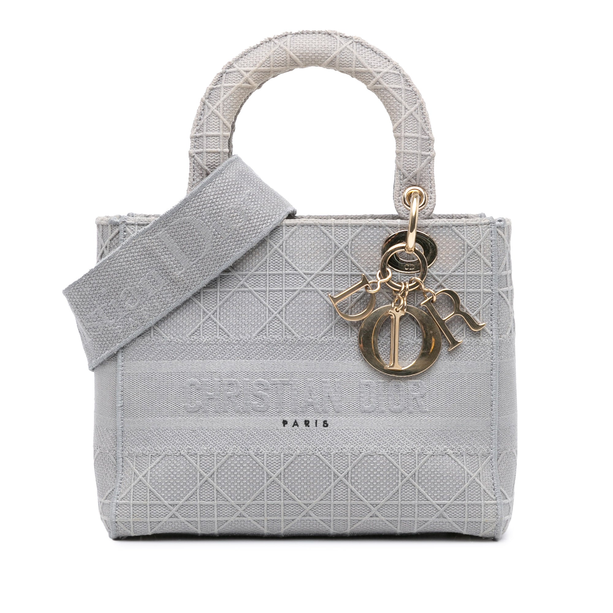 Dior | Pre-Owned Medium Canvas Cannage Lady D Lite - I | Gray/Light Gray