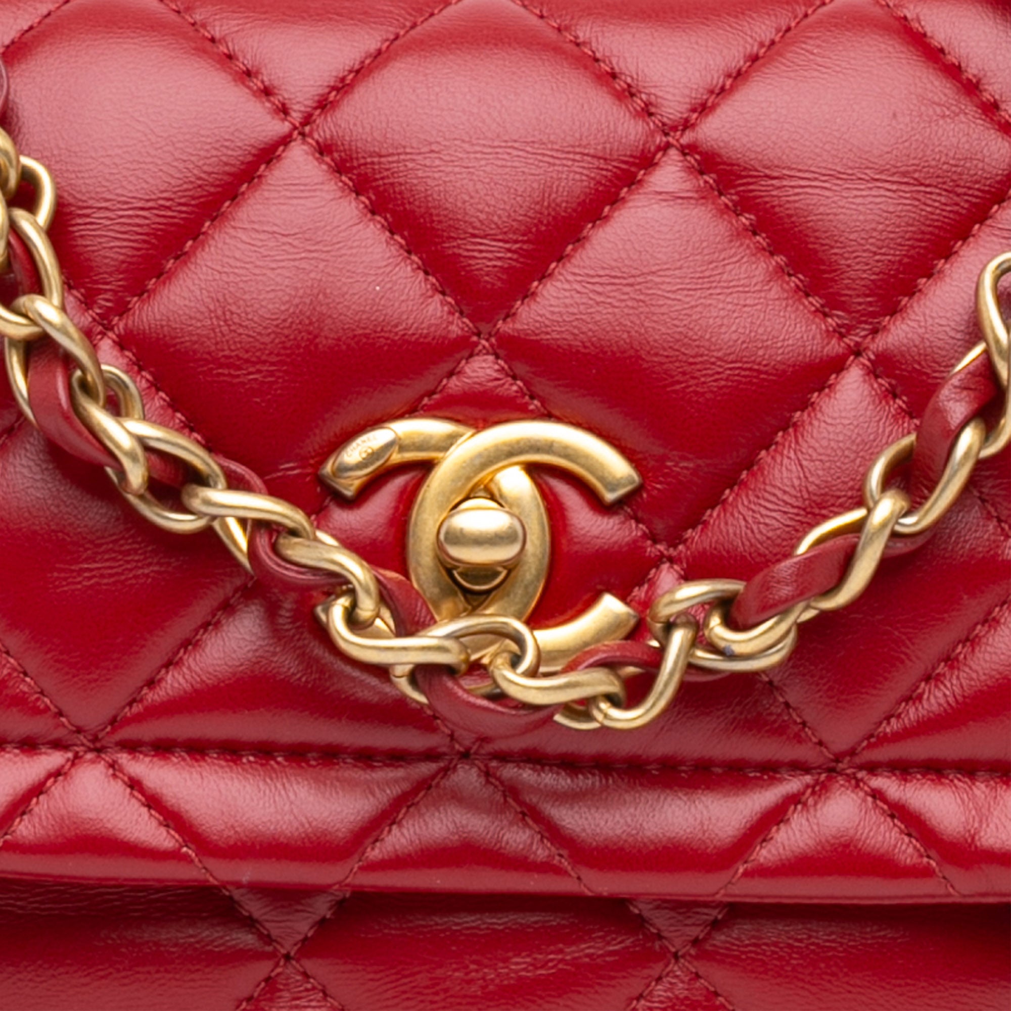 Chanel | Pre-Owned Mini Quilted Lambskin Soft Square Flap | Red