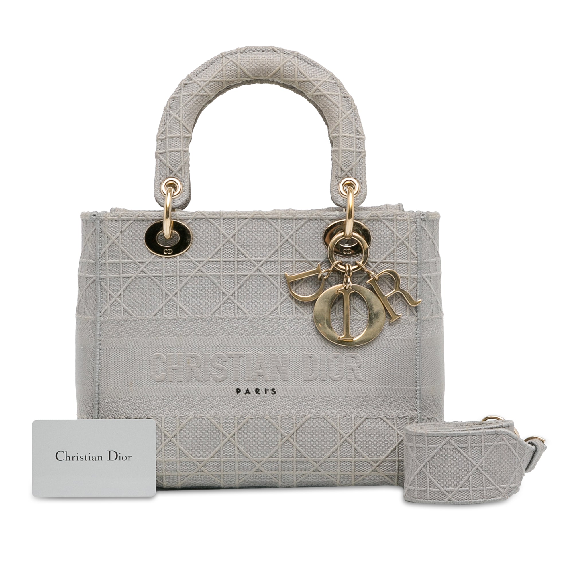 Dior | Pre-Owned Medium Canvas Cannage Lady D Lite - III | Gray/Light Gray