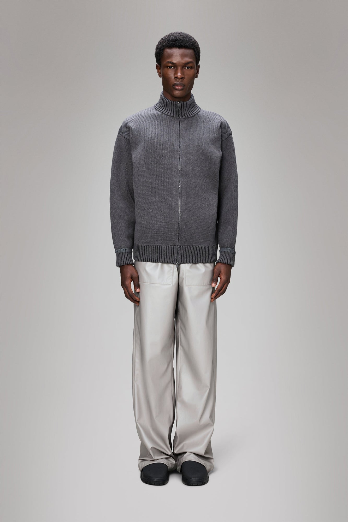 RAINS Sowa Knit Zip Cardigan Grey/Black Long Sleeve