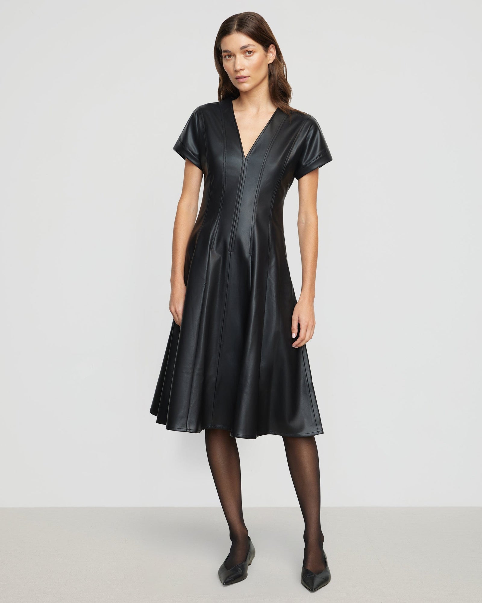 Renee | Ash Leather A-Line Dress in Size Extra Small