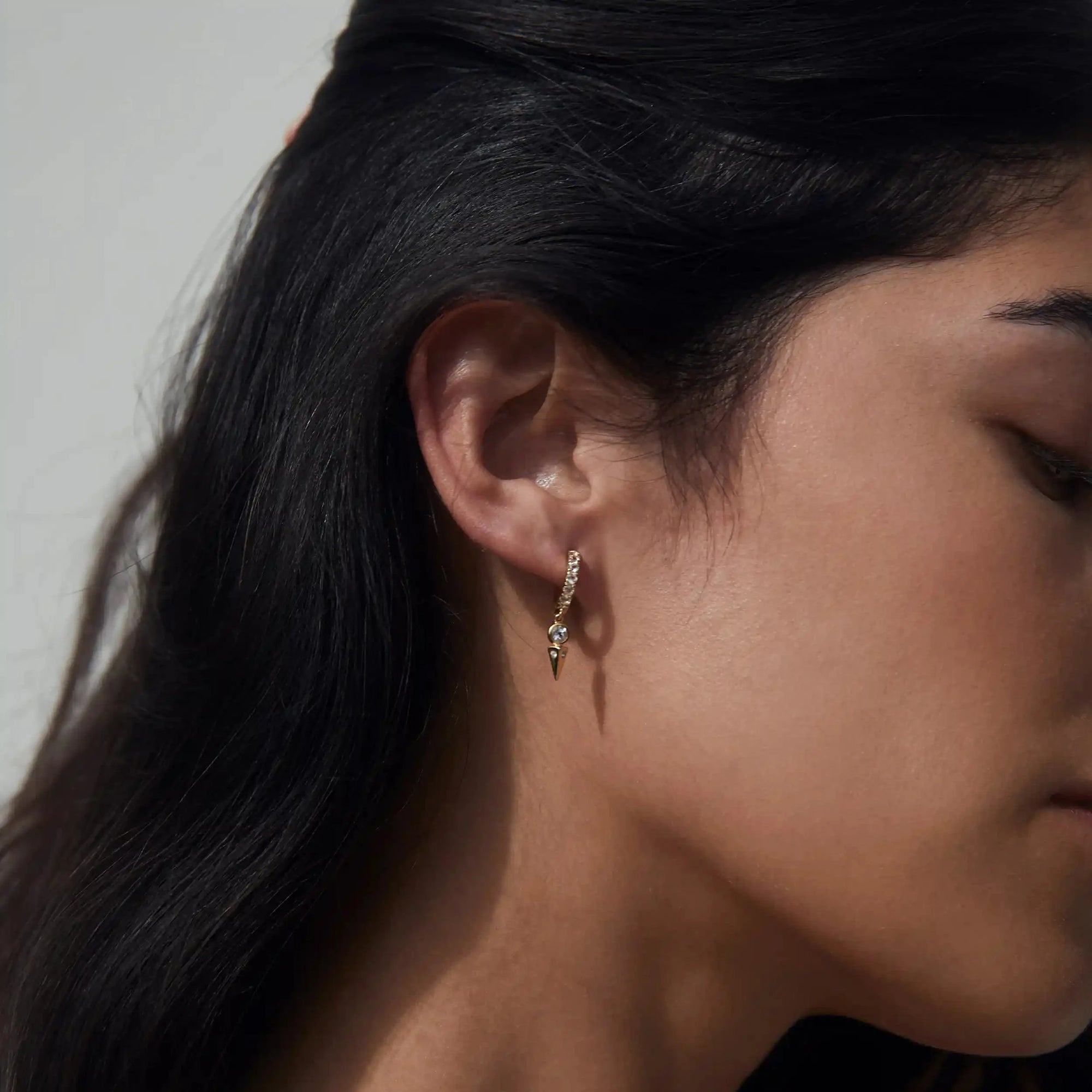 White Topaz Spike Huggies | 14K Yellow Gold Vermeil