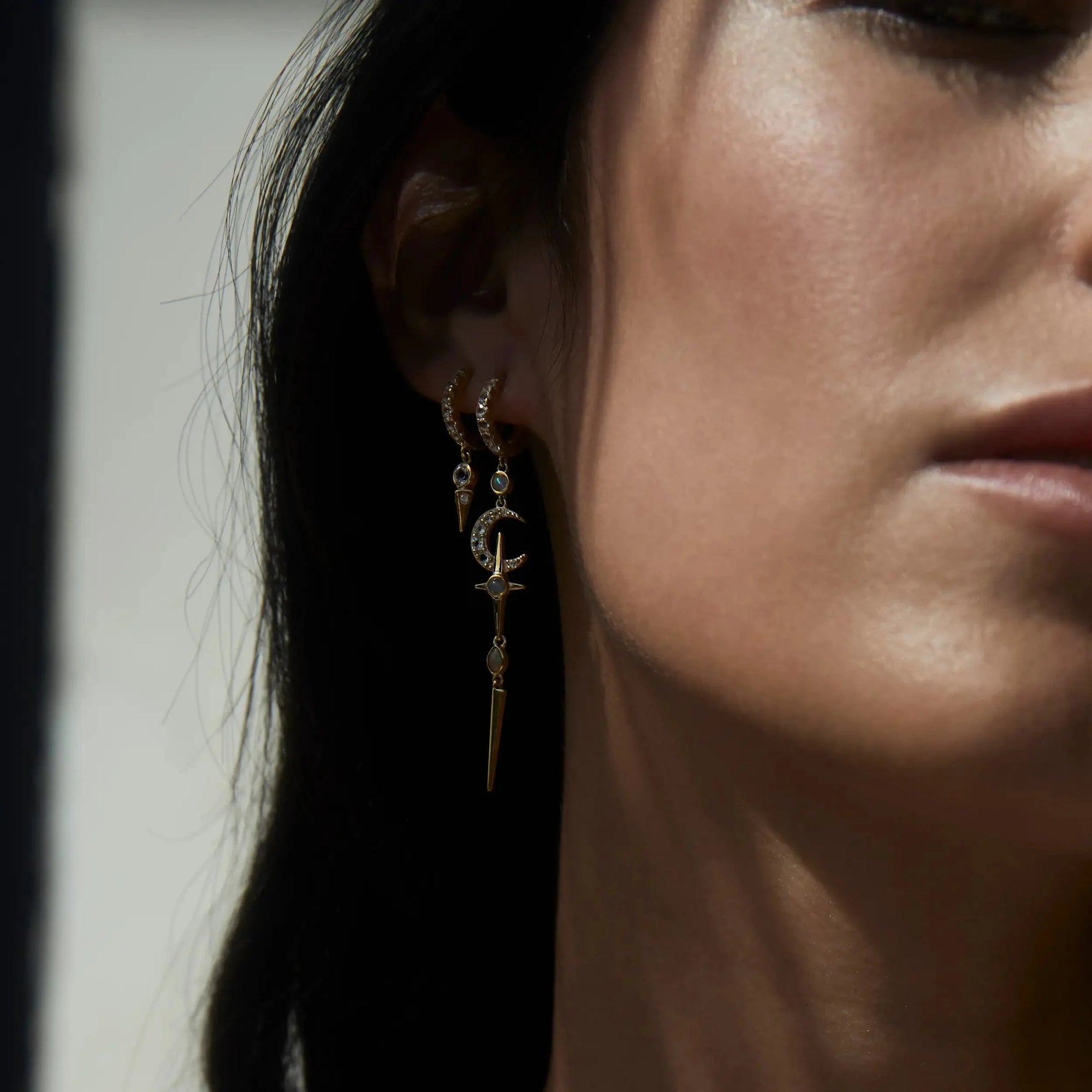 White Topaz Spike Huggies | 14K Yellow Gold Vermeil