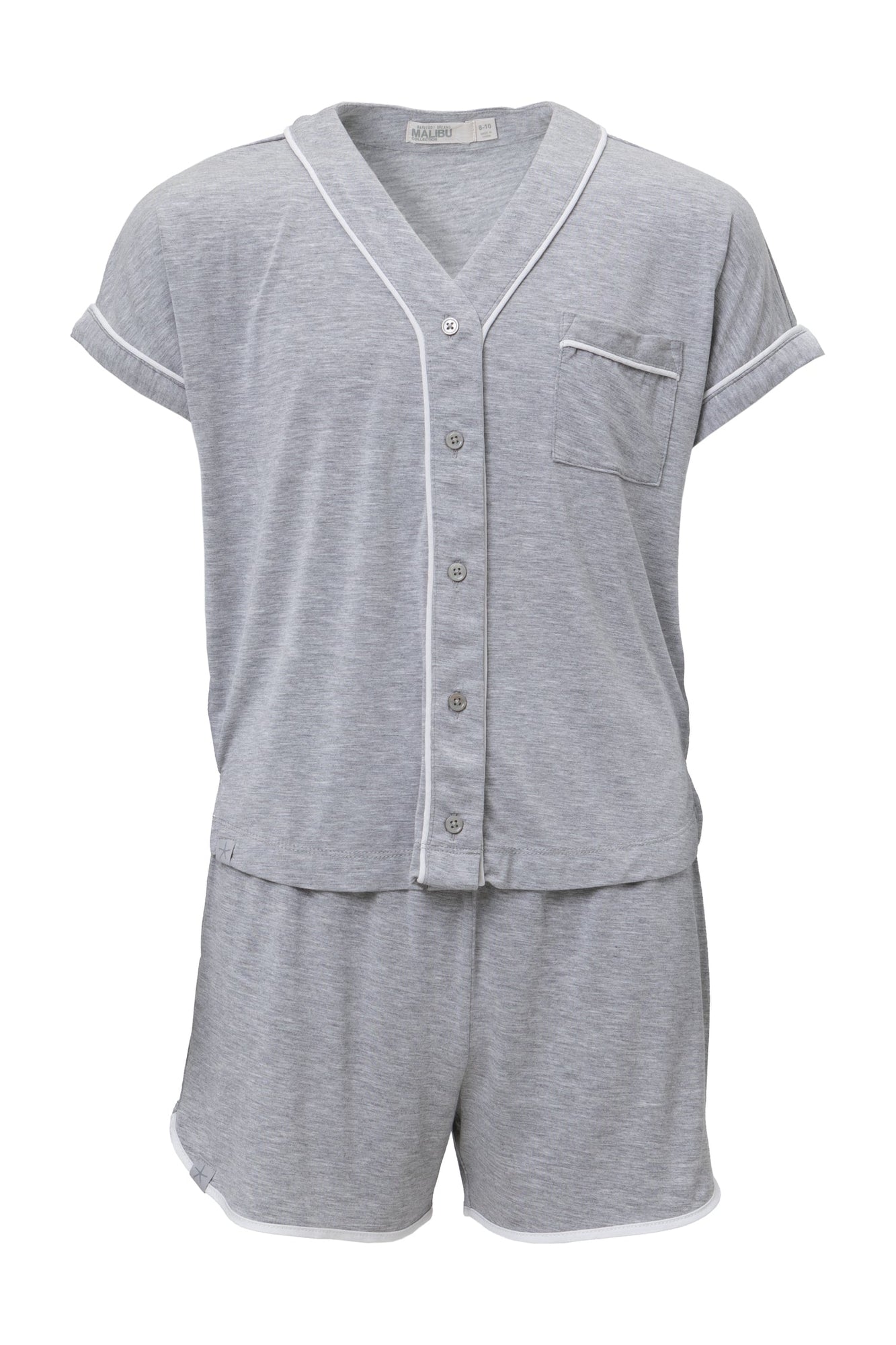 Youth | Malibu Collection Soft Jersey Piped Pj Set | Heathered Gray/White