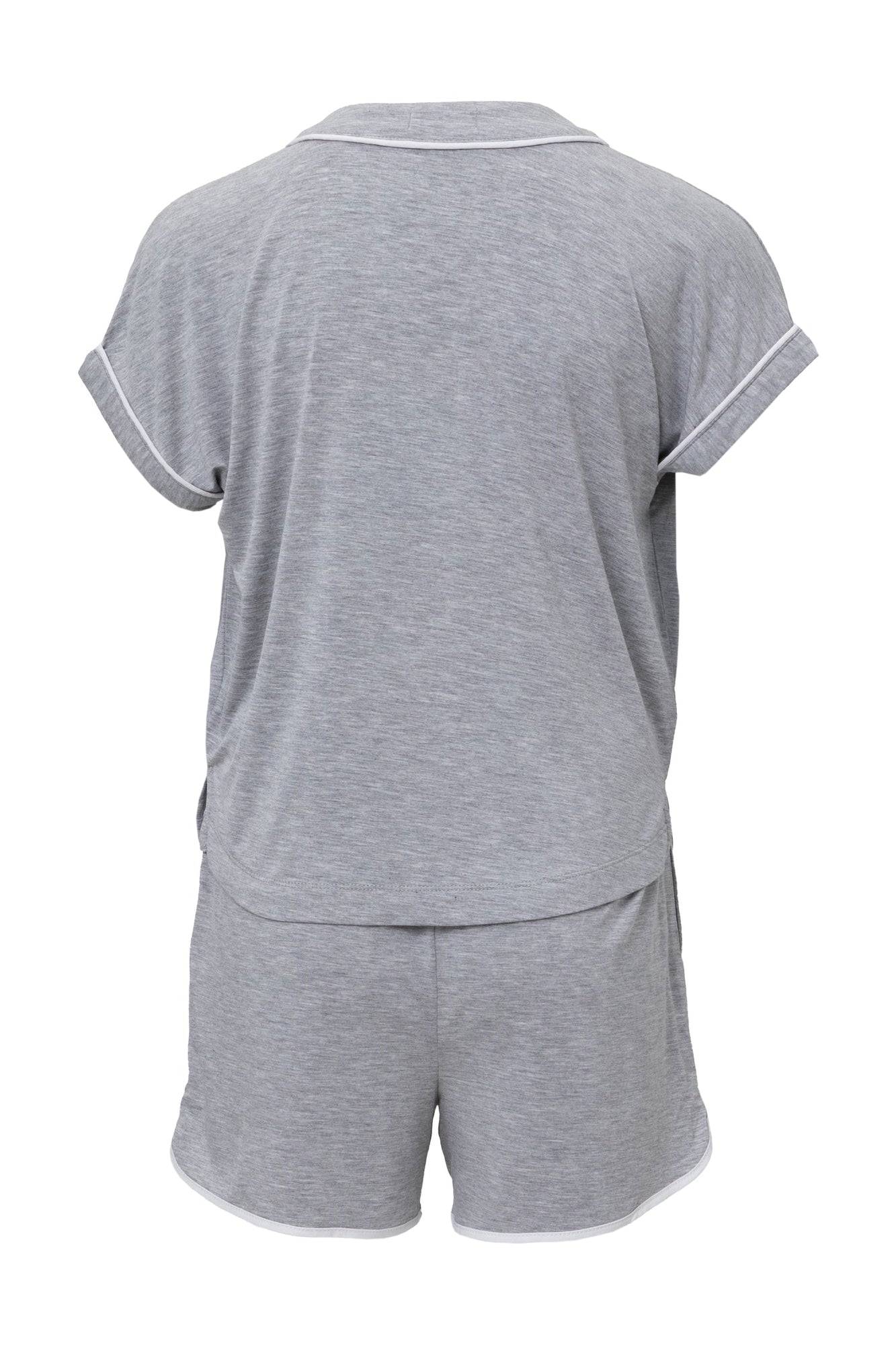 Youth | Malibu Collection Soft Jersey Piped Pj Set | Heathered Gray/White