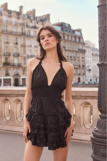 Quintelle Ruffle Halter Mini Dress | Black