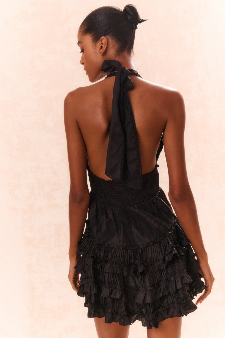 Quintelle Ruffle Halter Mini Dress | Black