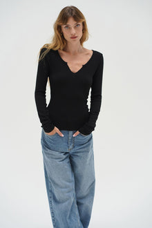 LNA Emory Notch Long Sleeve in Black