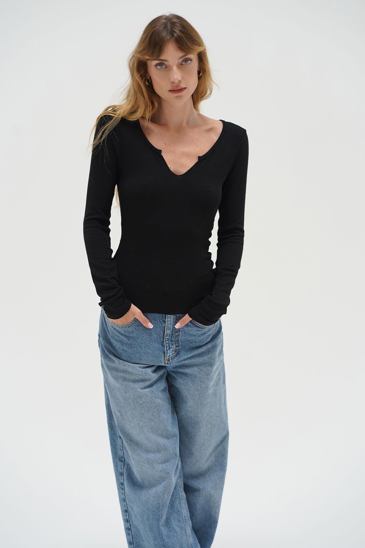 LNA Emory Notch Long Sleeve in Black
