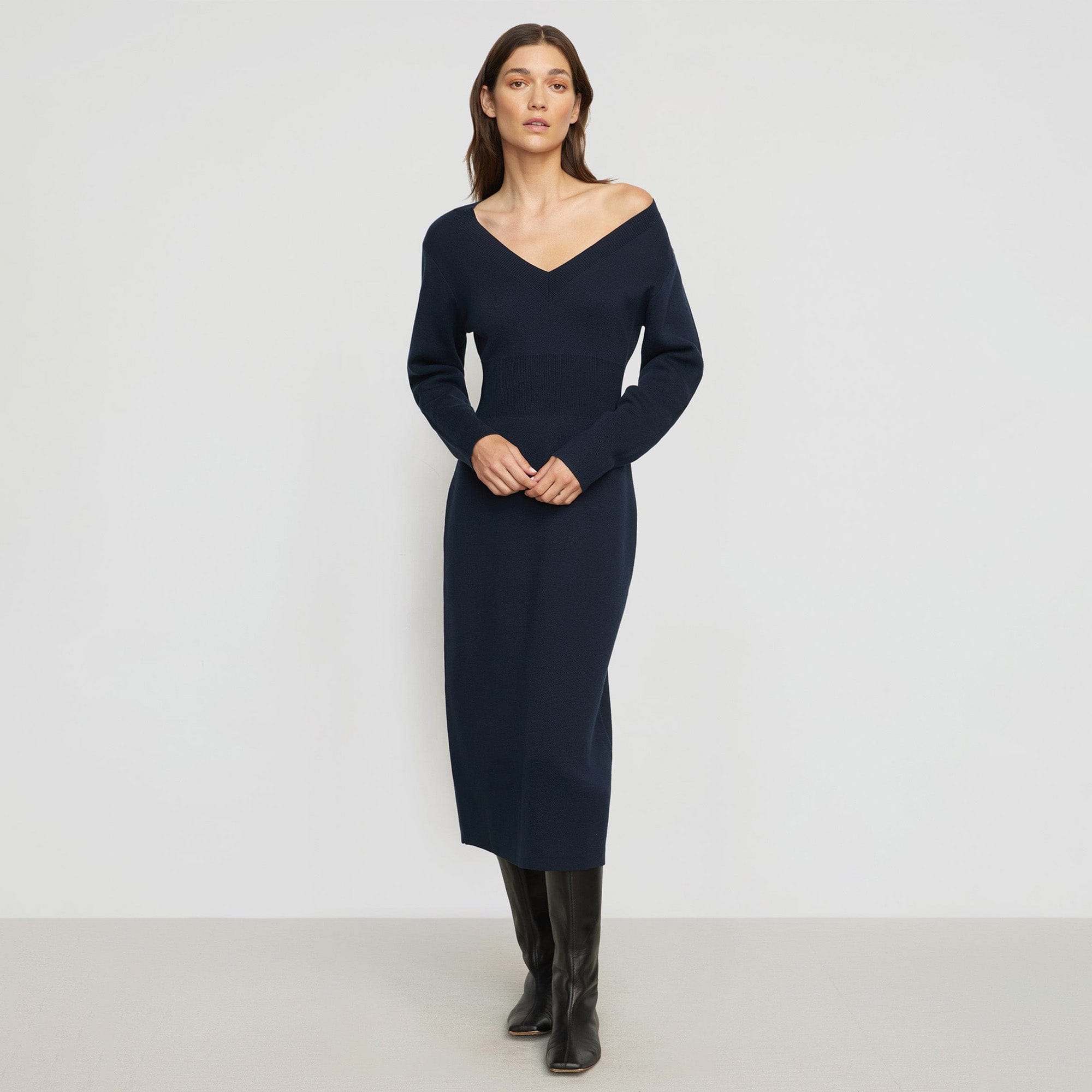 Bora Off-Shoulder V-Neck Sweater Dress | Midnight