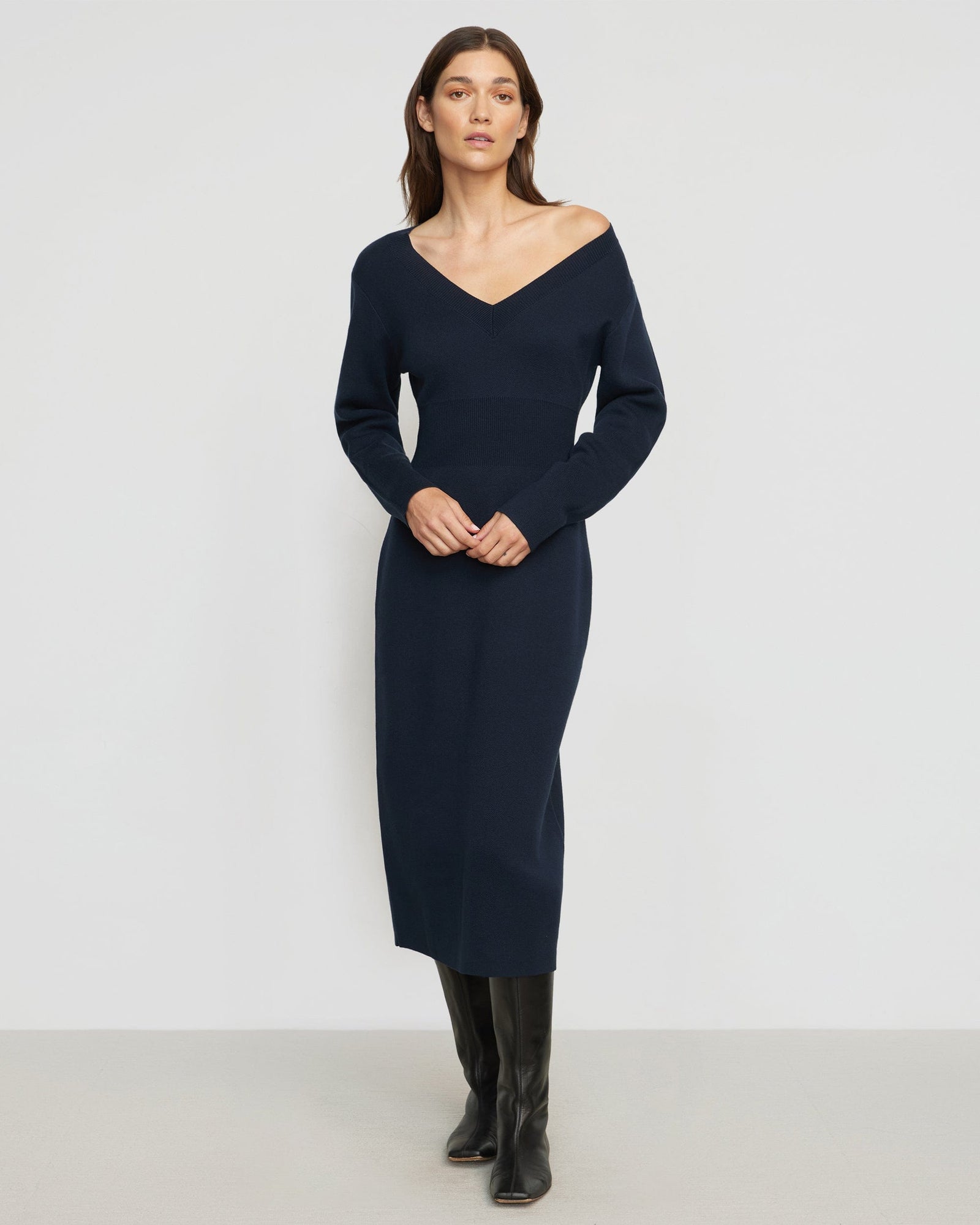 Renee | Bora Off-Shoulder V-Neck Sweater Dress in Size Small