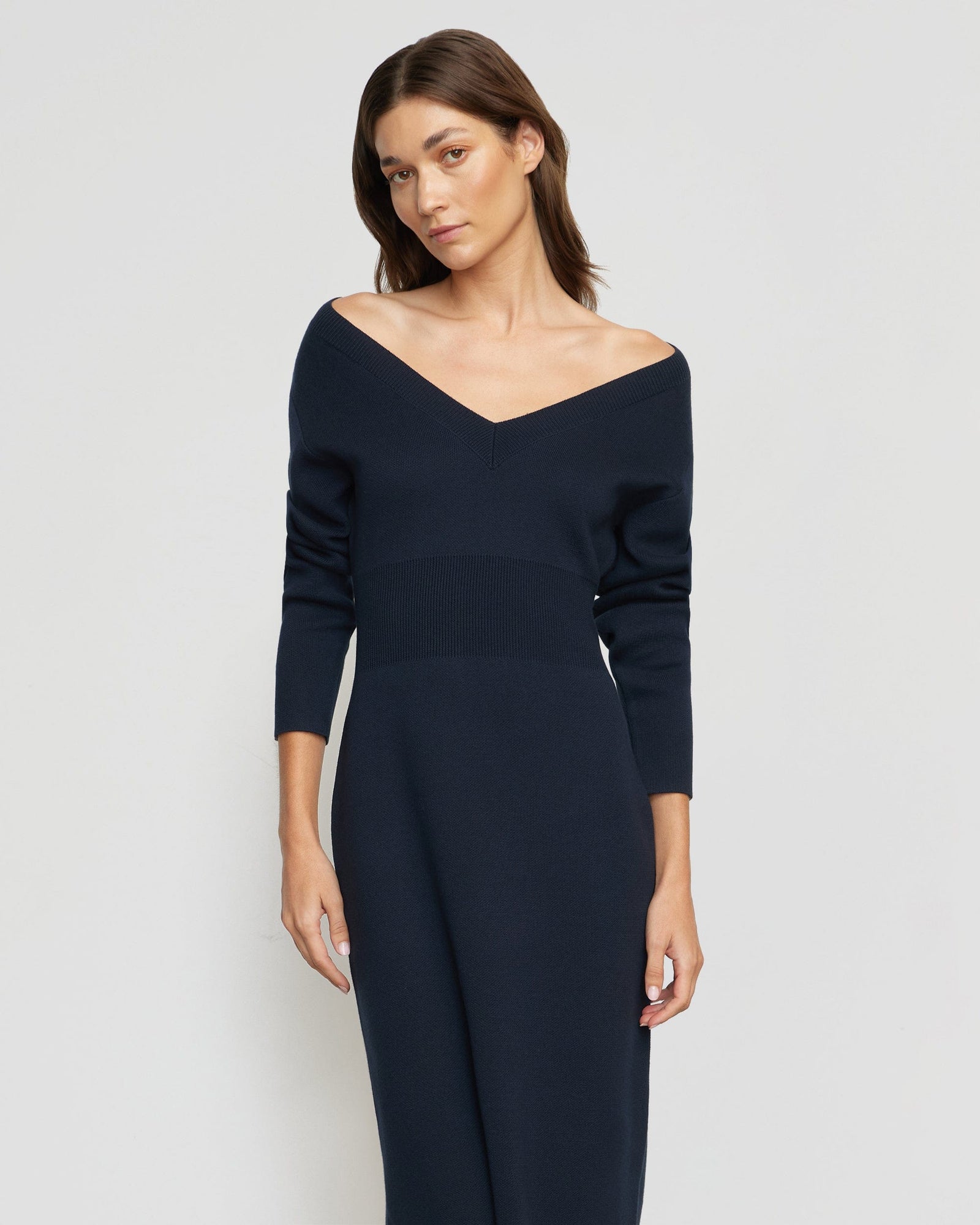 Renee | Bora Off-Shoulder V-Neck Sweater Dress in Size Small