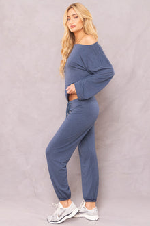Women | Butter Terry Slouchy Off Shoulder Pullover | Sailor Blue