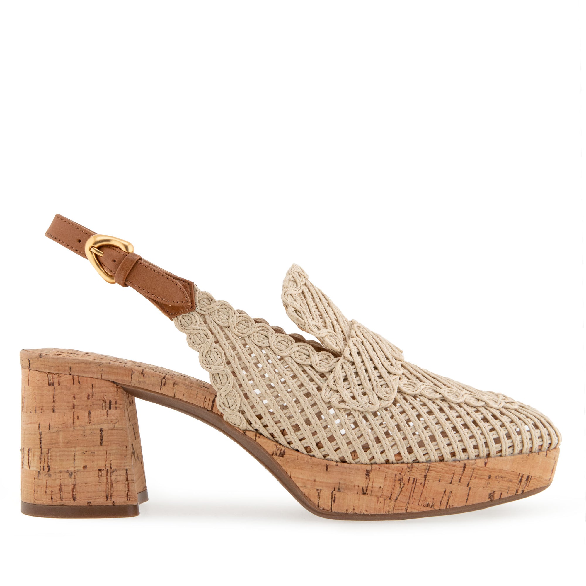 Santina Dress Platform | Natural Embroidered Raffia