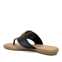 Glitz Sandal Flat | Black Faux Nappa