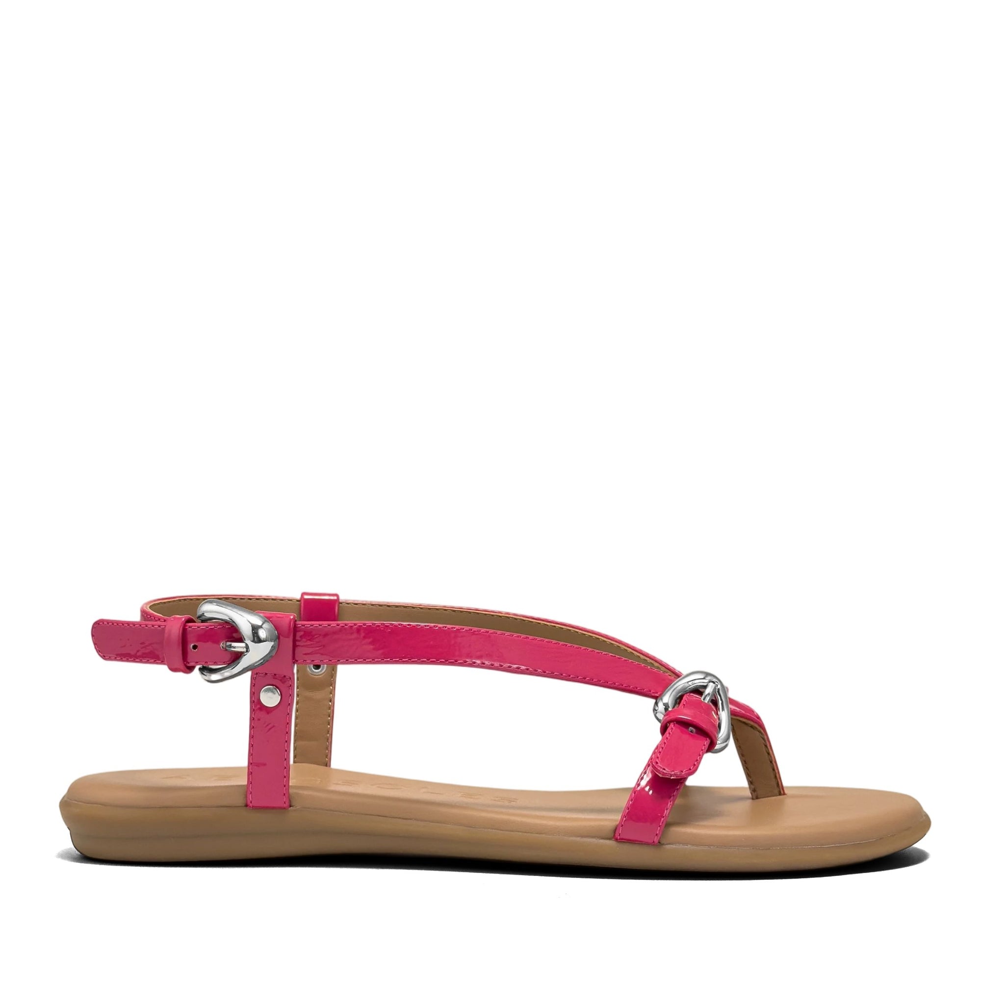 Iride Sandal Flat | Magenta Faux Crinkle Patent