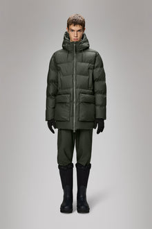 RAINS Alta Long Puffer Cargo Jacket Green Jacket