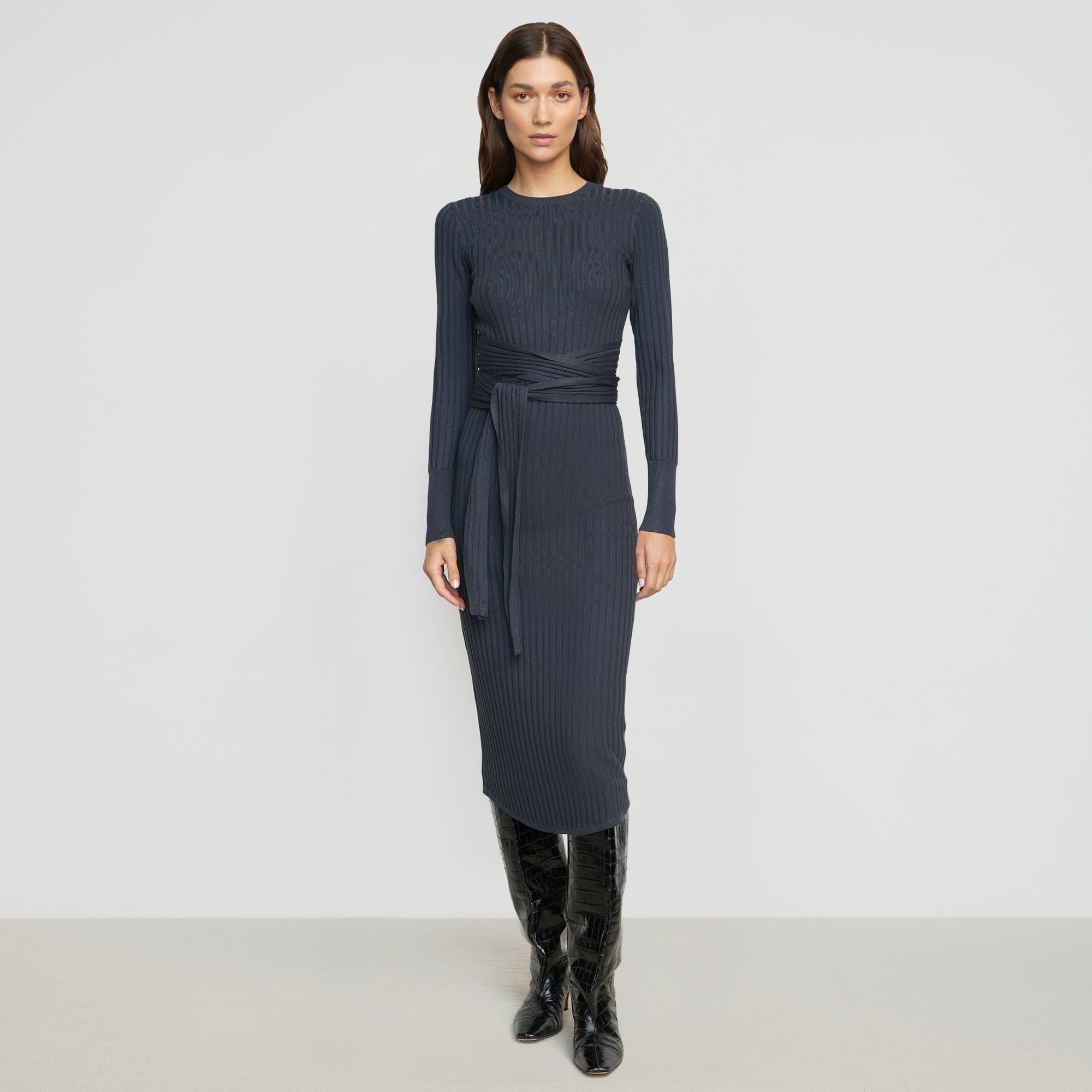 Renee | Carmen Tie-Front Ribbed Dress in Size Small