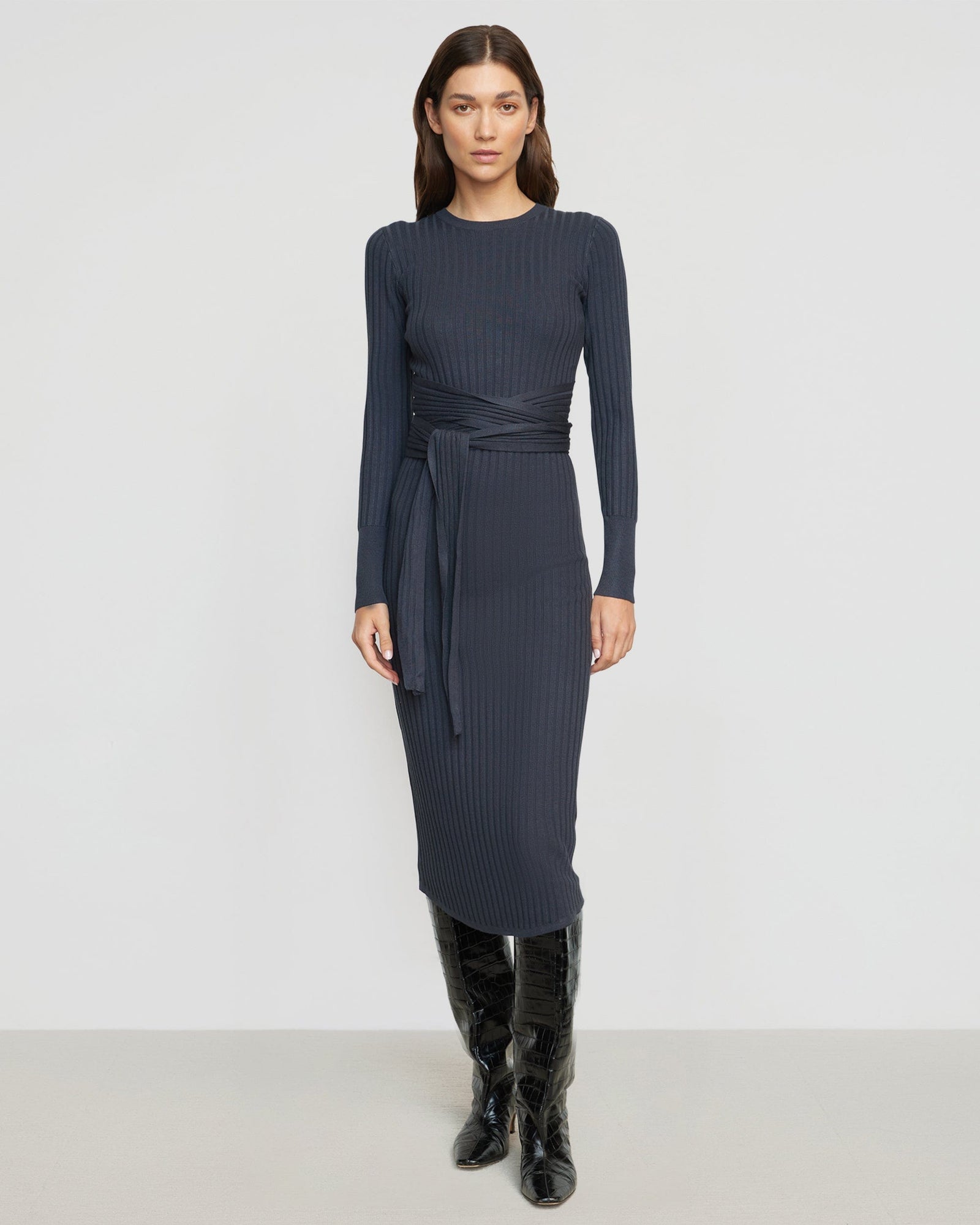 Renee | Carmen Tie-Front Ribbed Dress in Size Small