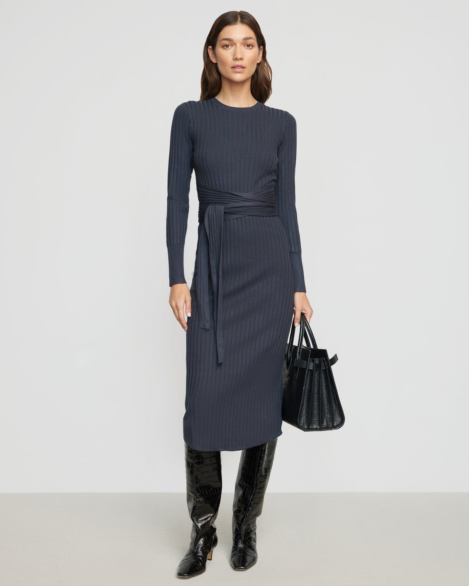 Renee | Carmen Tie-Front Ribbed Dress in Size Small