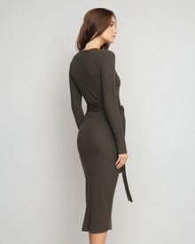 Renee | Carmen Ribbed Long-Sleeve Wrap Dress in Size Small