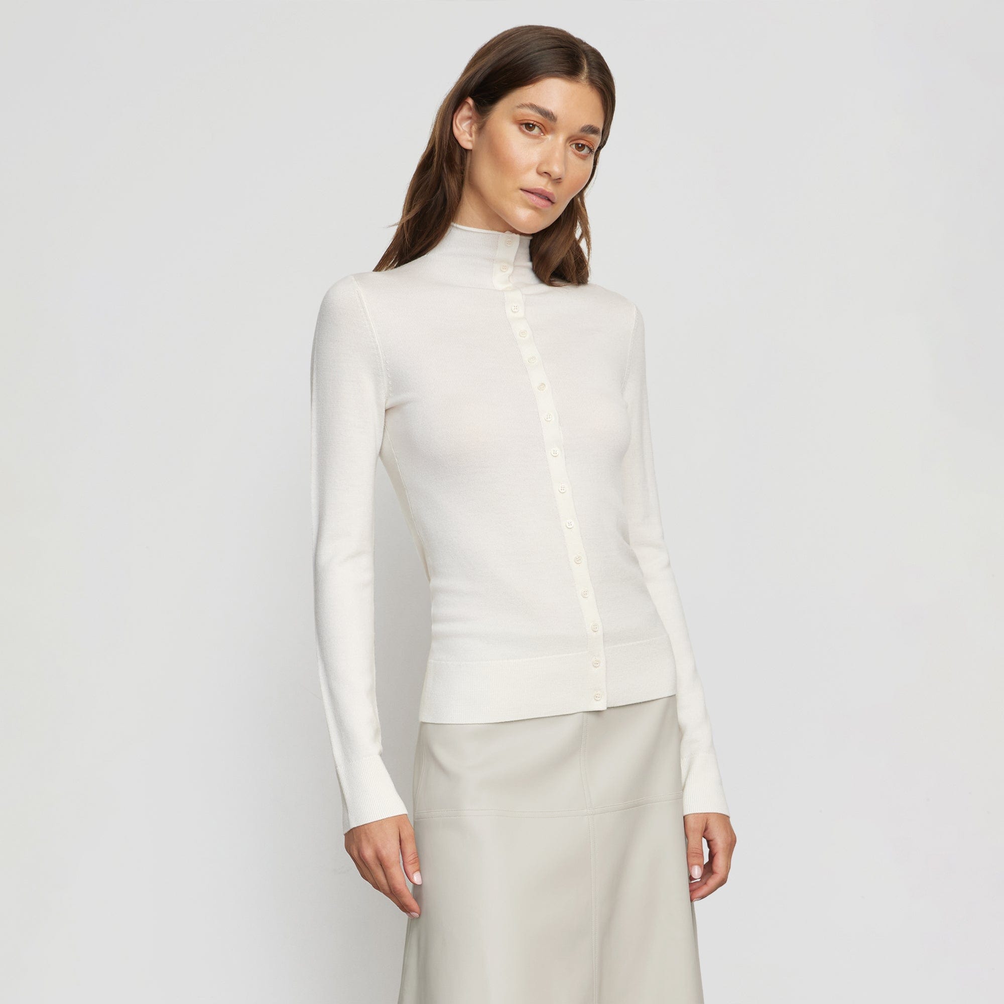 Renee | Charlene Wool Button Mock-Neck Sweater in Size Small