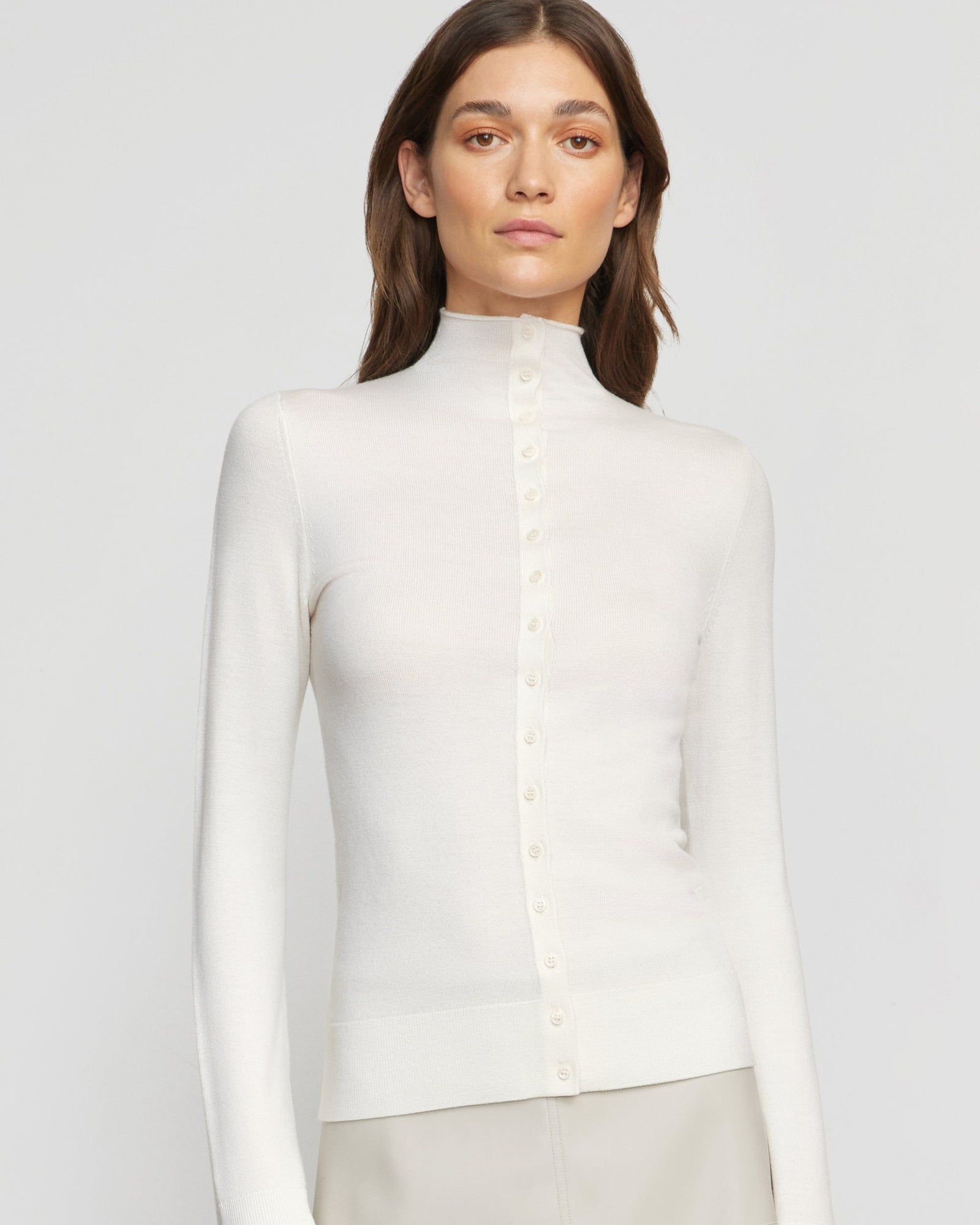 Renee | Charlene Wool Button Mock-Neck Sweater in Size Small