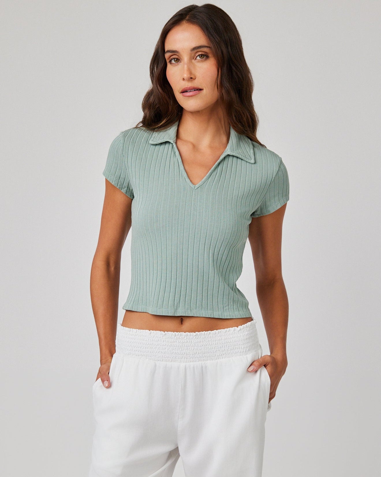 Collared Crop Top | Clean Sage