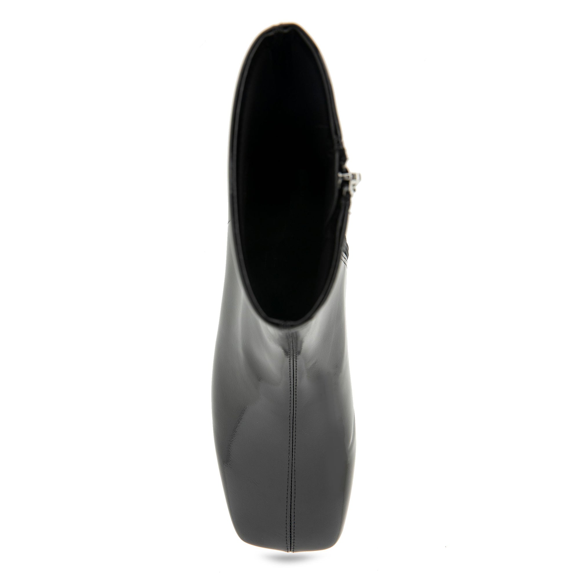 Nina Bootie Low Block Heel | Black Stretch Crinkled Faux Patent