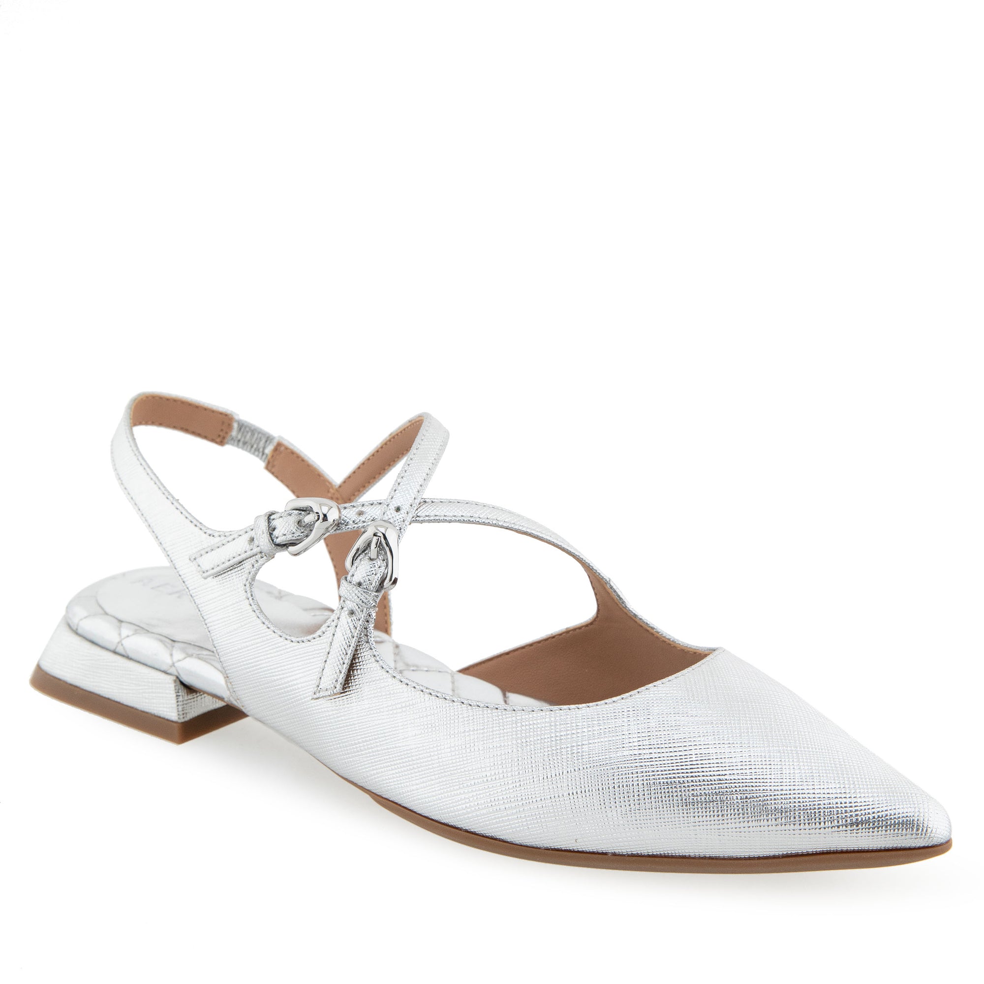 Napoli Dress Flat | Silver Mettalic Textured Faux Leather