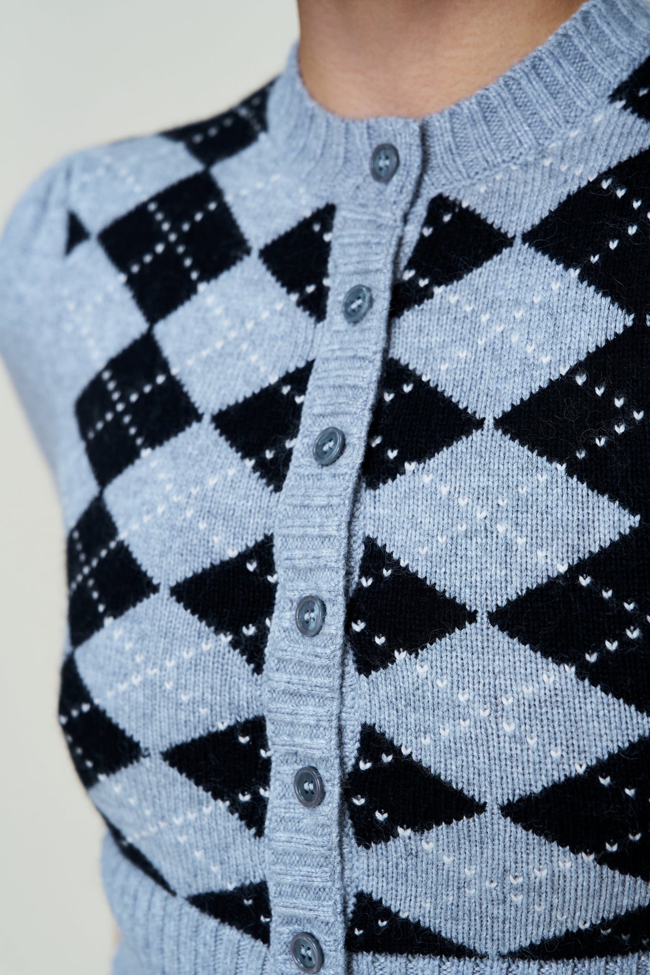 Womens | The Sweet Argyle Wool Cardigan | Heather Grey