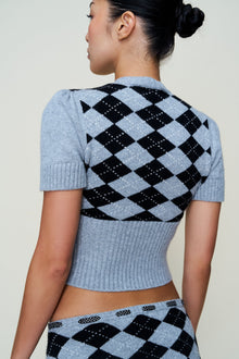 Womens | The Sweet Argyle Wool Cardigan | Heather Grey