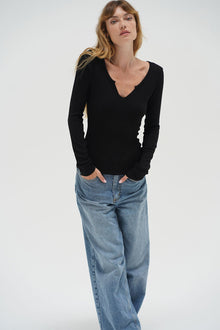 LNA Emory Notch Long Sleeve in Black