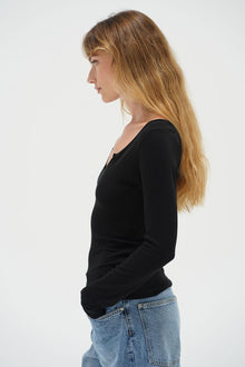 LNA Emory Notch Long Sleeve in Black