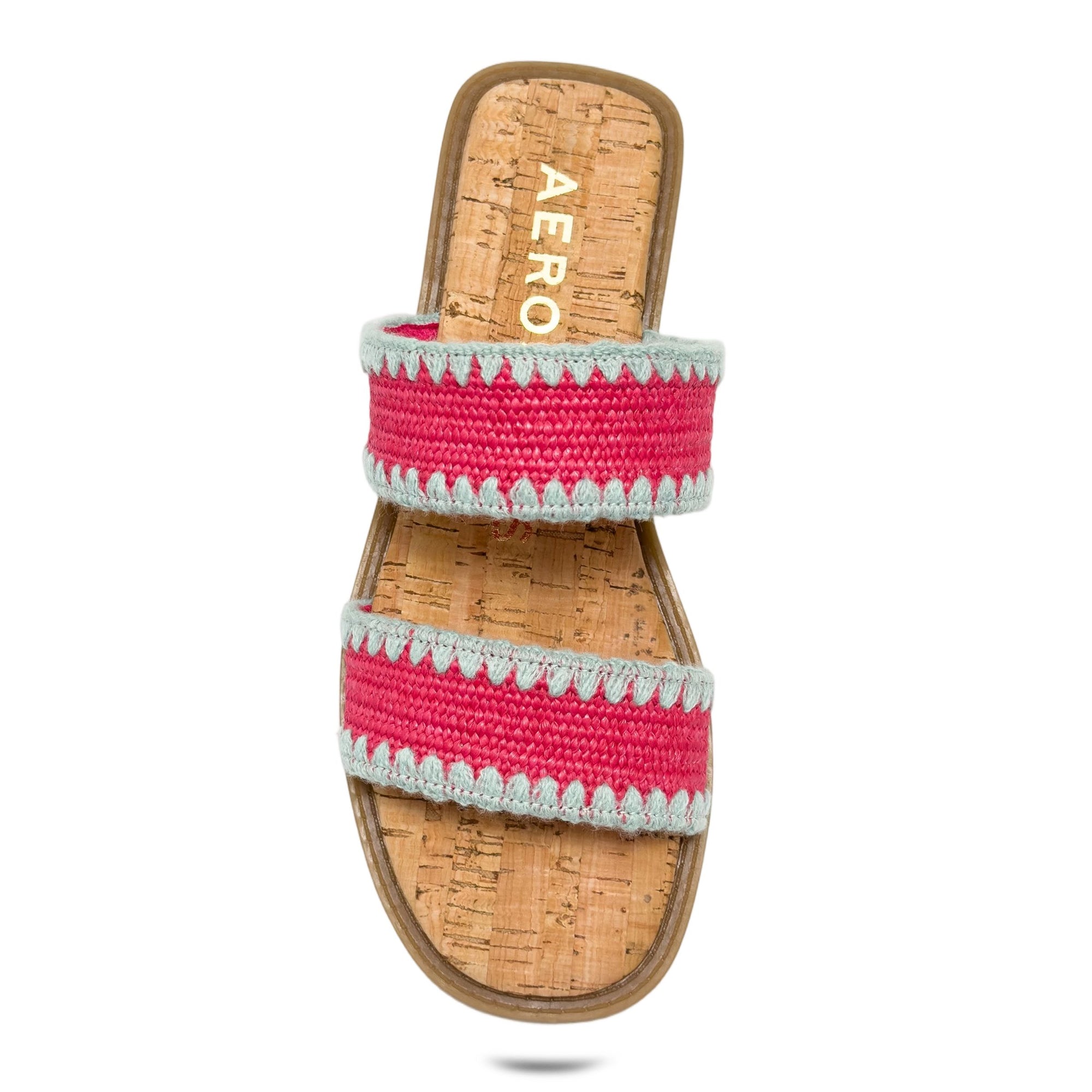 Centro Sandal Flat | Magenta/Ice Green Raffia Elastic