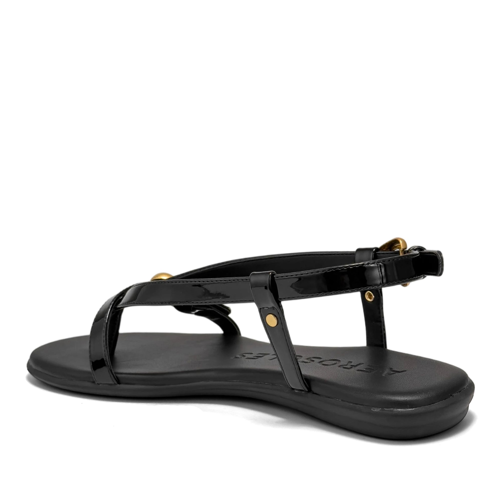 Iride Sandal Flat | Black Faux Patent