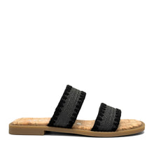 Centro Sandal Flat | Black Raffia Elastic