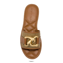 Big Charm Sandal Flat | Tan Basket Raffia/Faux Nappa